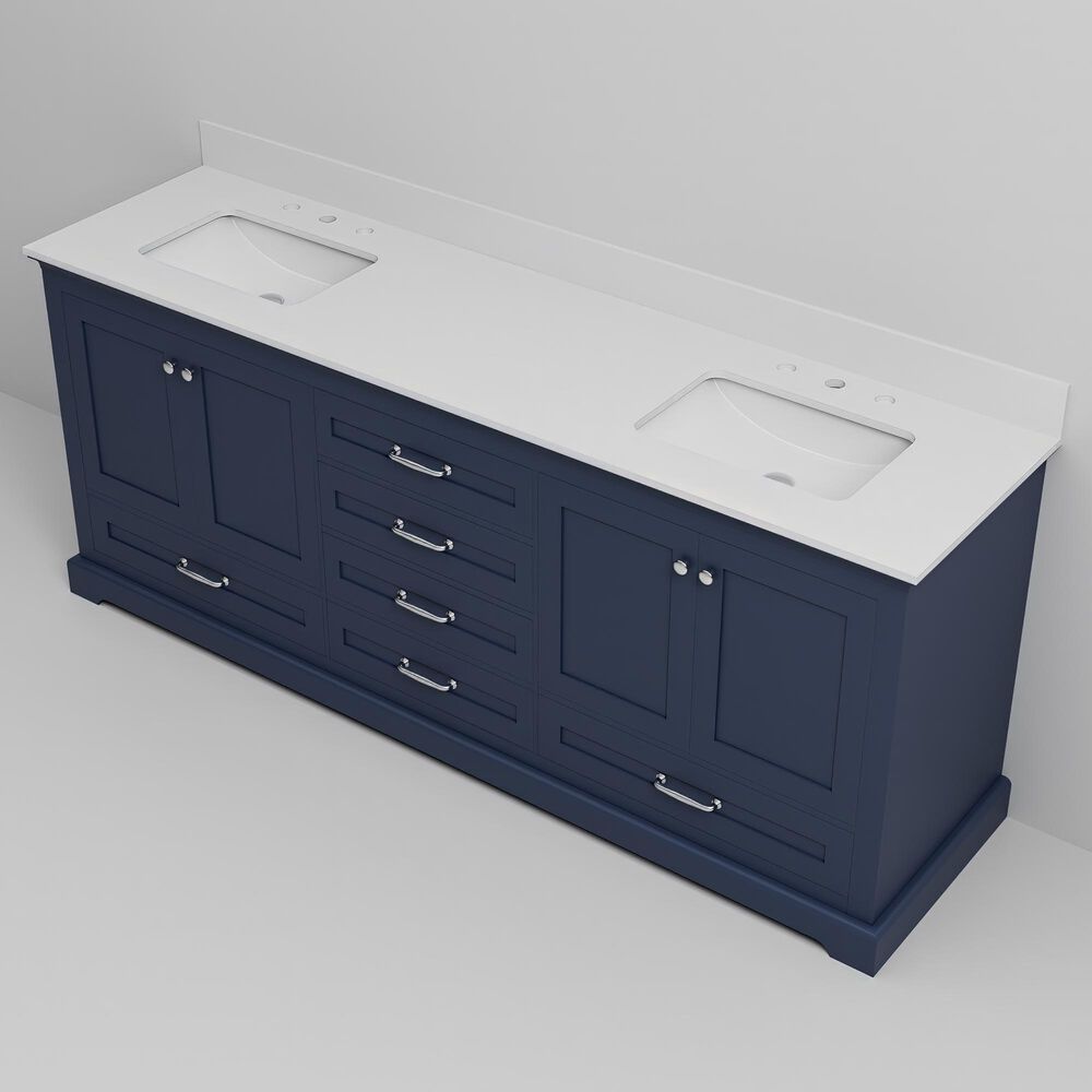 Lexora Home Dukes 80" Double Bathroom Vanity in Navy Blue with 2 cm White Quartz Top and Rectangular Sinks, , large
