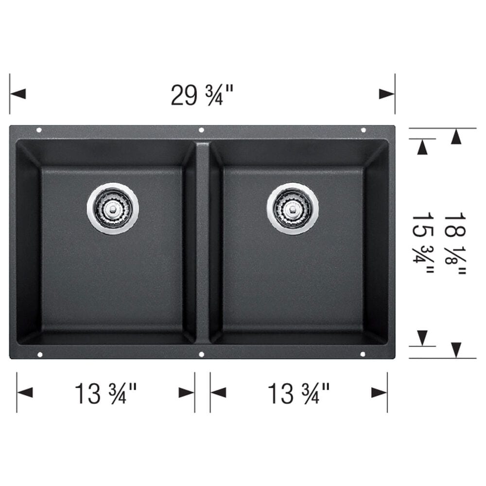 Blanco Precis 30&quot; Equal Double Bowl Kitchen Sink in Volcano Gray, , large