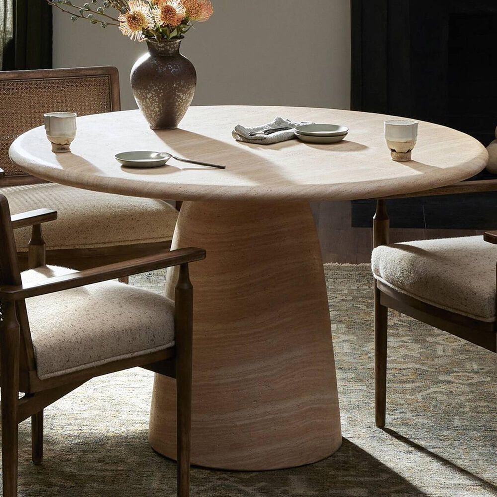Four Hands Janice 48&quot; Round Pedestal Dining Table in Faux Travertine , , large
