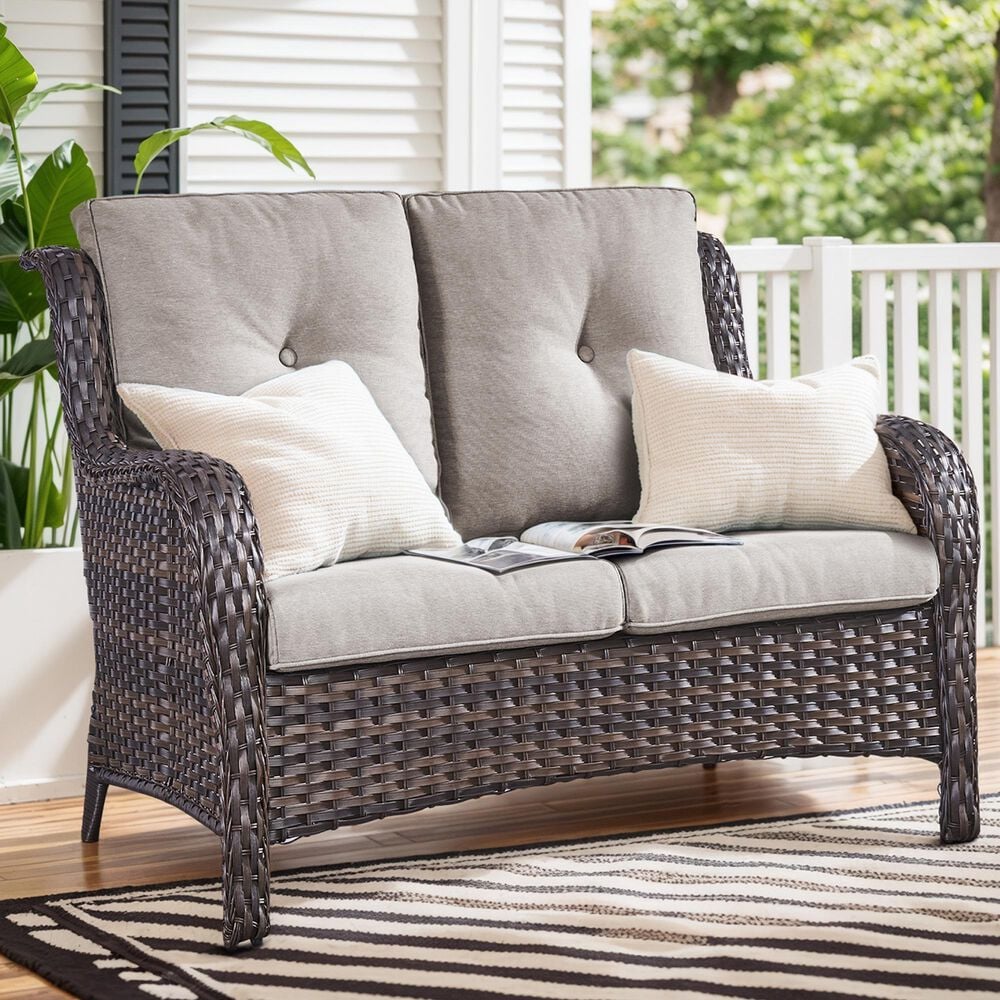 Sunwell Garden Patio Loveseat with Brown Frame in Beige, , large