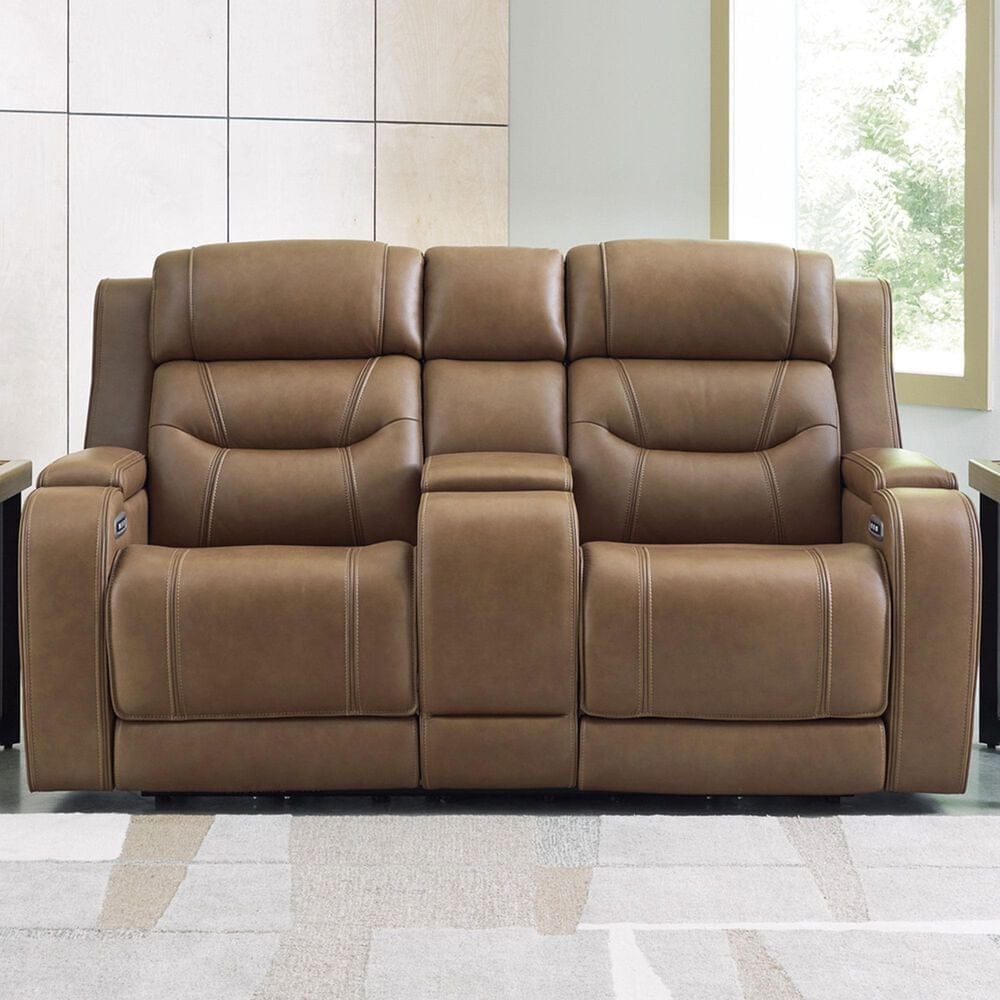 Ashley Knightington Power Reclining Loveseat with Audio Seating in Caramel, , large