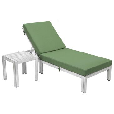 Leisuremod Chelsea 2-Piece Patio Chaise Lounge Chair Set with Green Cushion in Weathered Grey, , large