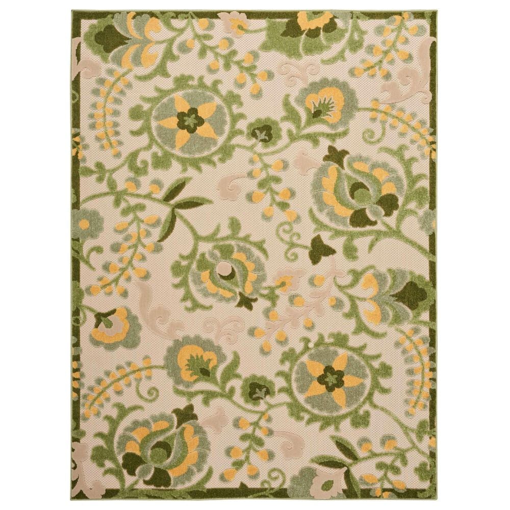 Nourison Aloha ALH17 6" x 9" Ivory and Green Indoor/Outdoor Area Rug, , large