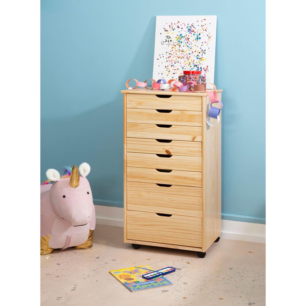 Linon Home Decor Cary 8-Drawer Rolling Cart in Natural, , large