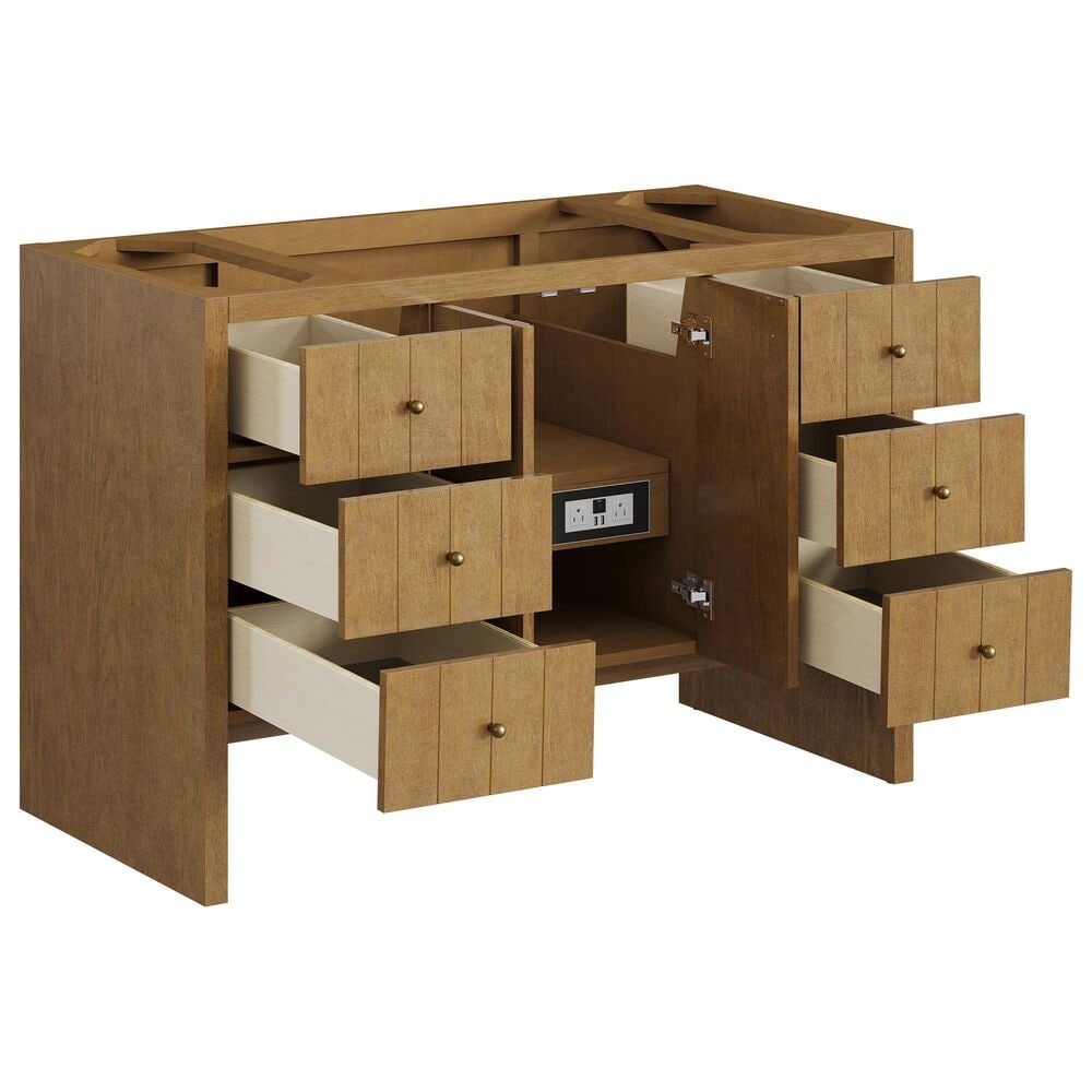 James Martin Hudson 48" Single Bathroom Vanity in Honey Oak with 3 cm Parisien Bleu Silestone Top, Rectangular Sink and FreePower Wireless Charger, , large