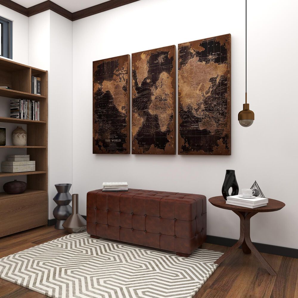 Maple and Jade 47&quot; x 22&quot; Vintage World Map Wall Decor in Black, Beige and Brown, , large