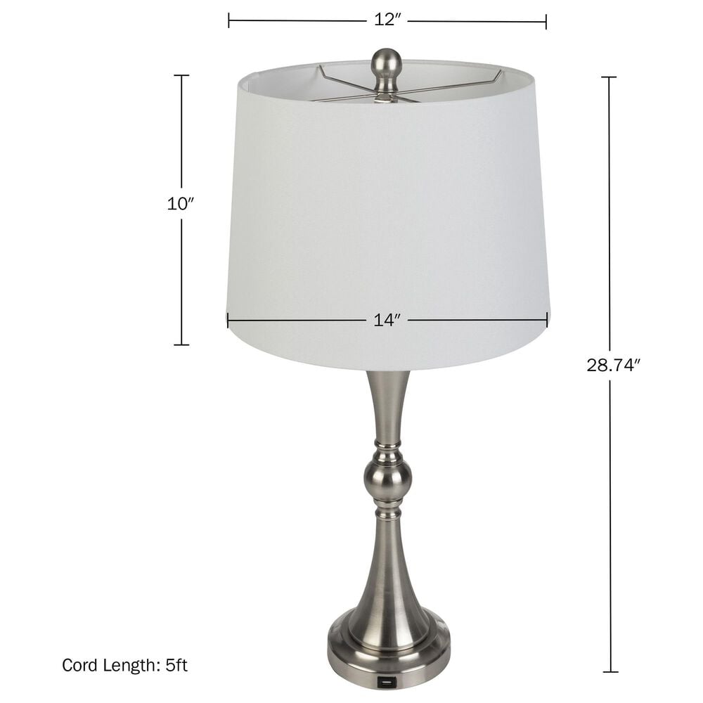 Timberlake 28" Table Lamp with USB Charging Ports and Touch Control in Brushed Silver (Set of 2), , large