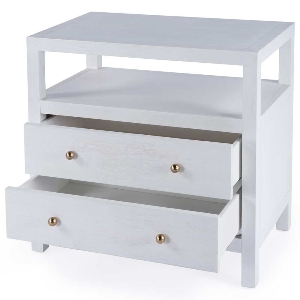 Butler Specialty Company Nora 2-Drawer Wide Nightstand with Open Shelf in Textured White, , large