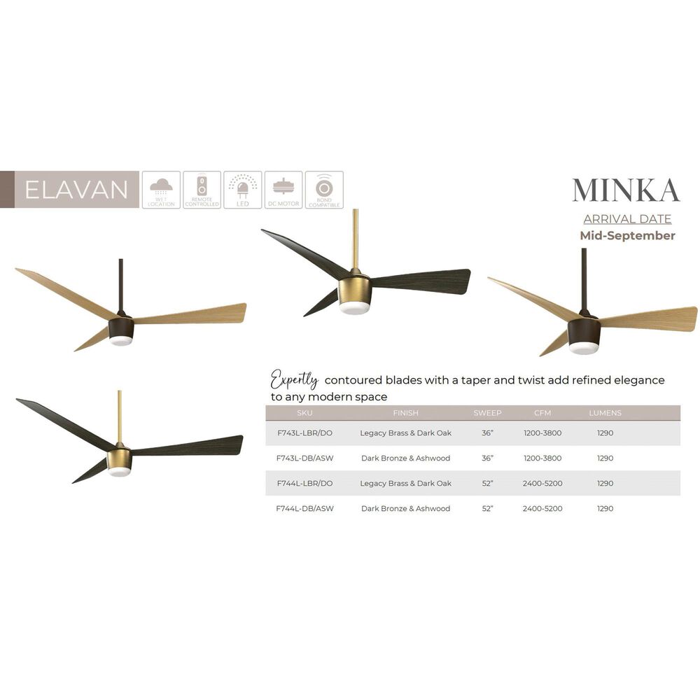 Minka-Aire Elavan 36" Indoor/Outdoor Ceiling Fan with LED Light in Legacy Brass, , large