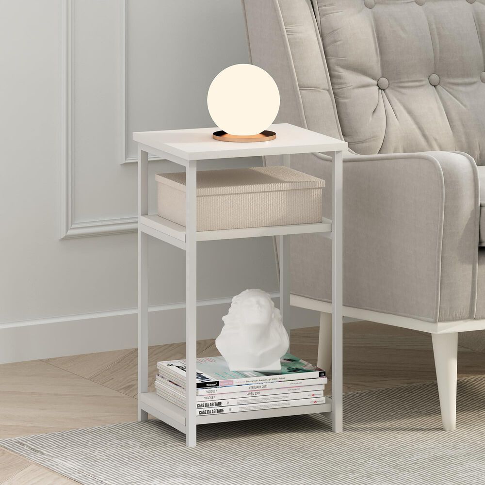HOMLUX 3-Tier Metal Frame End Table with Storage Shelves in White (Set of 2), , large
