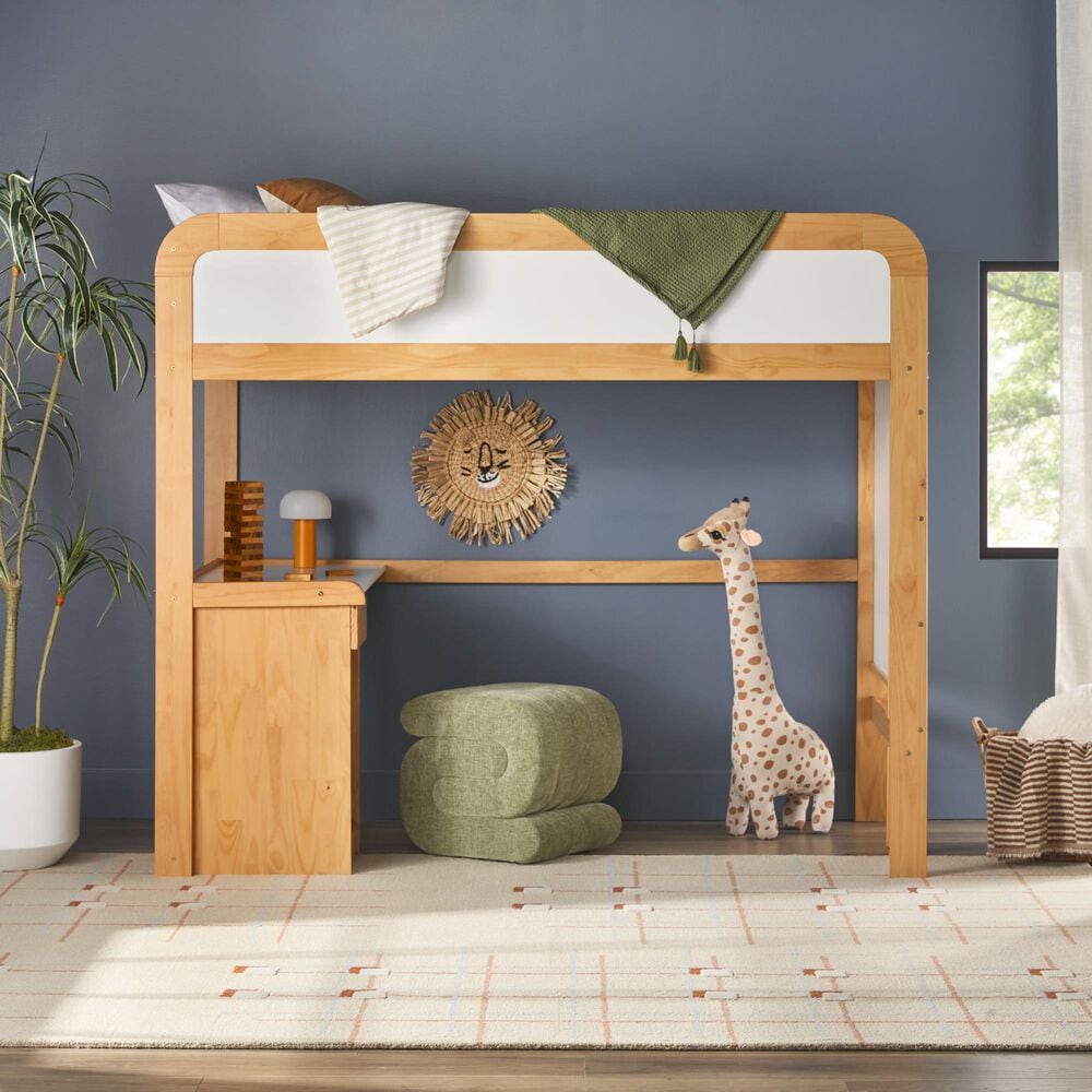 Walker Edison Adyn Twin Loft Bunk Bed with Desk in Natural Pine, , large