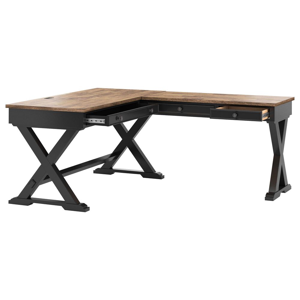Ashley Wildenauer 3-Piece L-Shape Desk with Bookcase Set in Brown and Black, , large