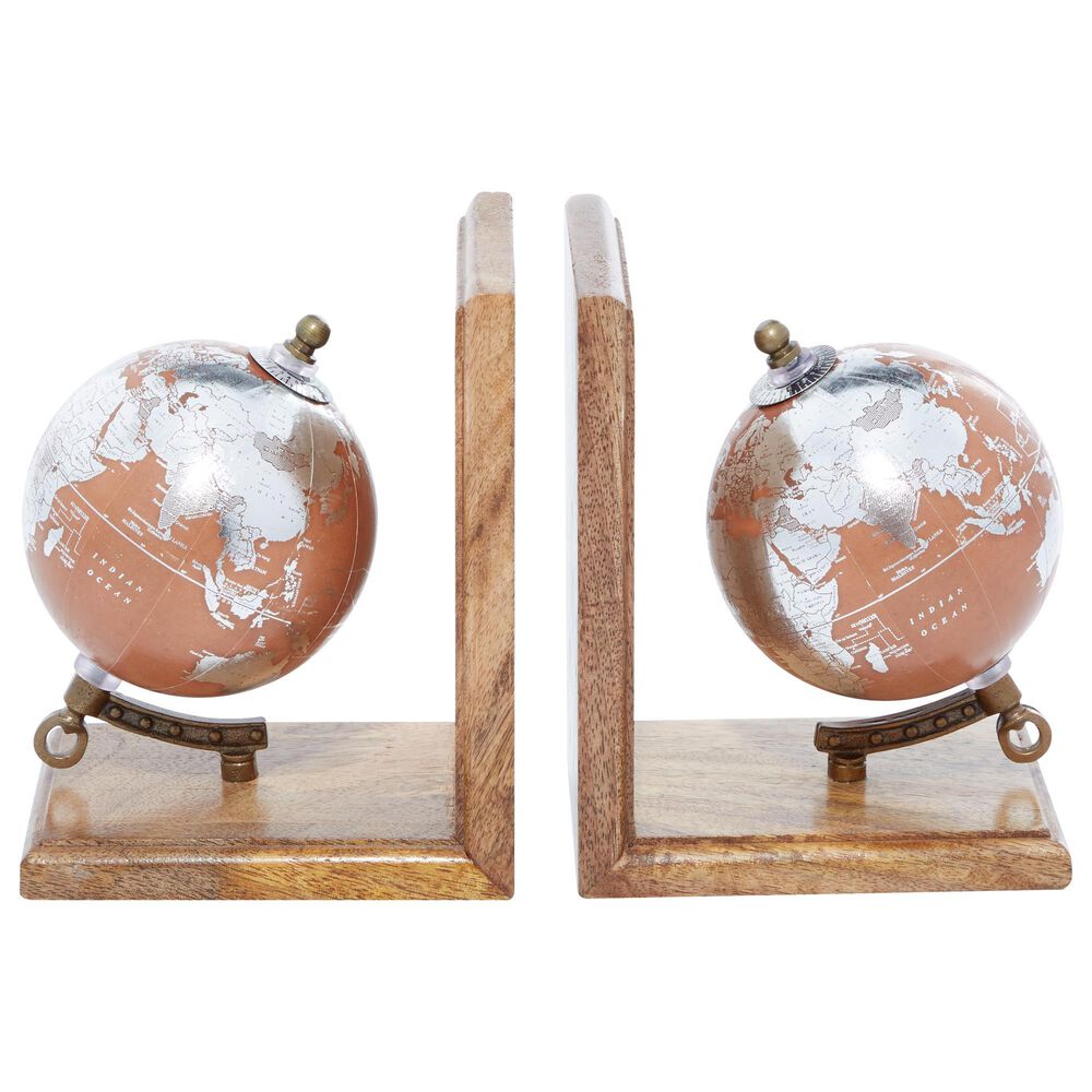 Maple and Jade 7" Traditional Wood Bookends in Brown, , large