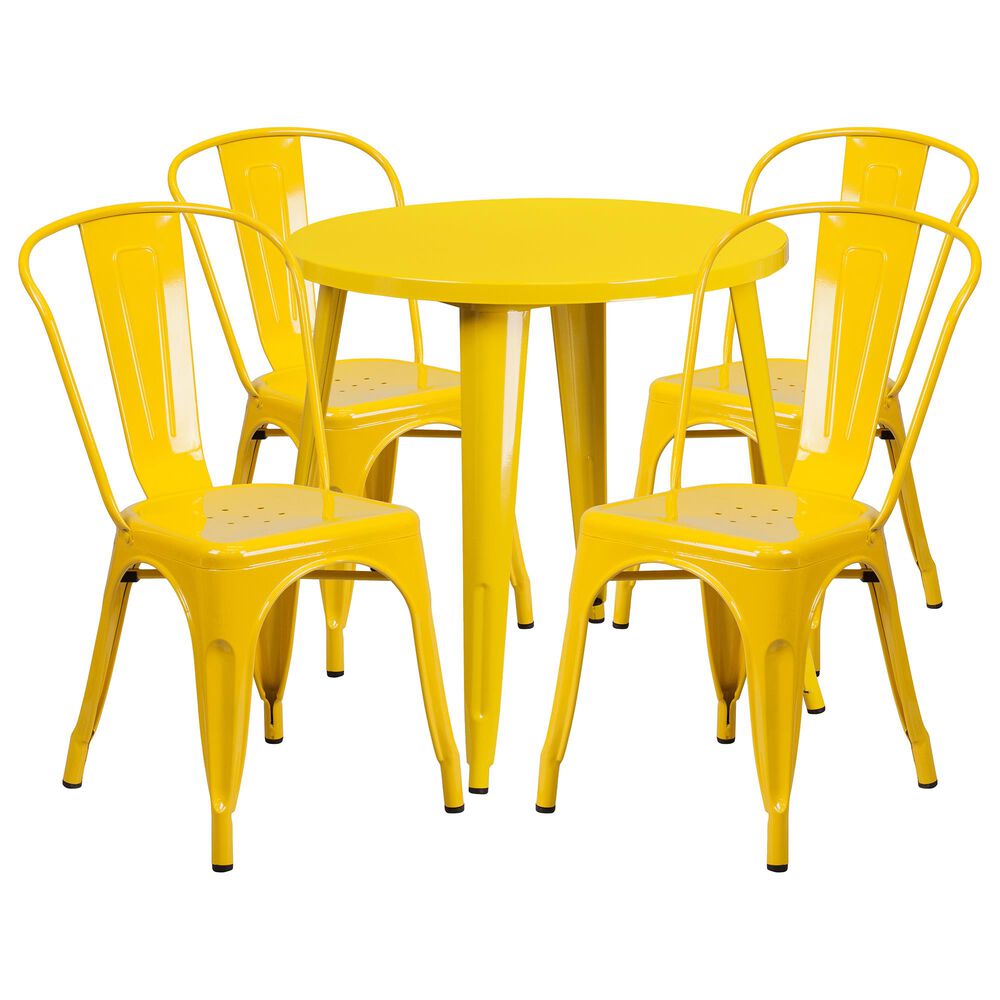Flash Furniture 5-Piece Metal Bistro Table Set in Yellow, , large
