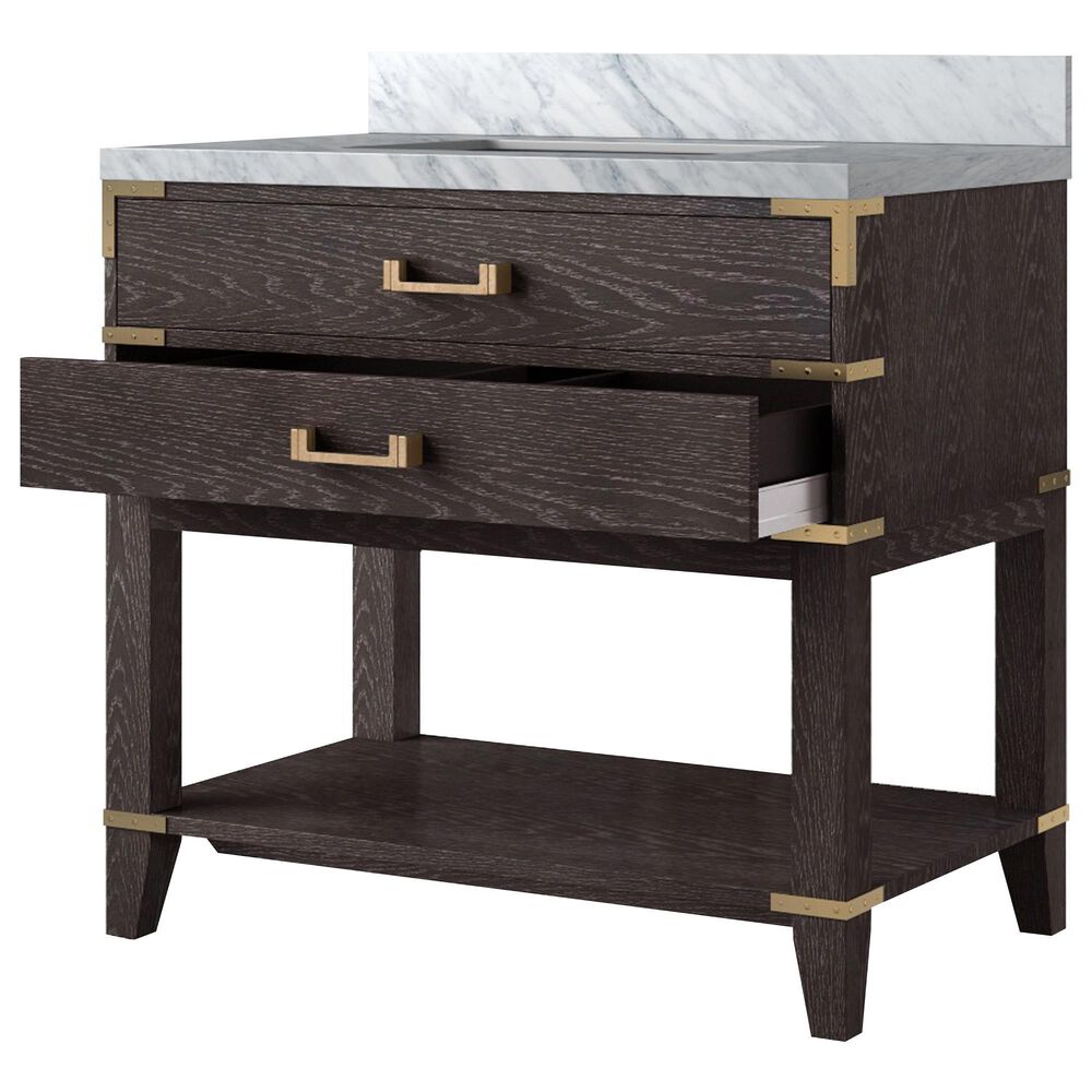 Lexora Home Norwalk 36&quot; Single Bathroom Vanity in Brown Oak with White Carrara Marble Top  and Rectangle Sink, , large