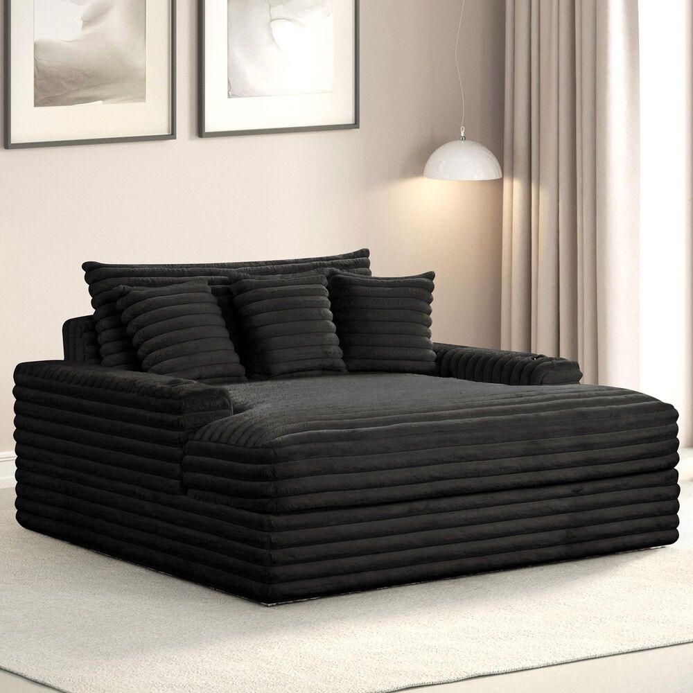 Furniture of America Tavedestrand Oversized Chaise Lounger with Cupholders and USB Ports in Black, , large