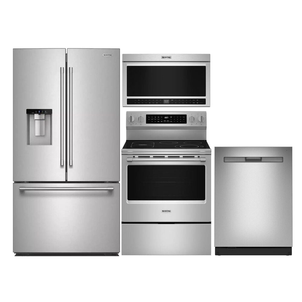 Maytag 4-Piece Kitchen Package with 30 Cu. Ft. Capacity Refrigerator, Pocket Handle Dishwasher, and Electric Range in Fingerprint Resistant Stainless Steel, , large