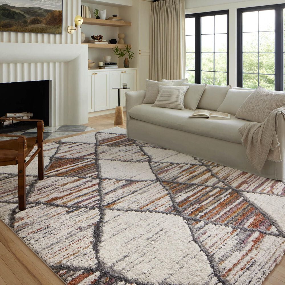 Loloi Levitt Shag 5&#39;3&quot; x 7&#39;6&quot; Ivory and Fiesta Area Rug, , large