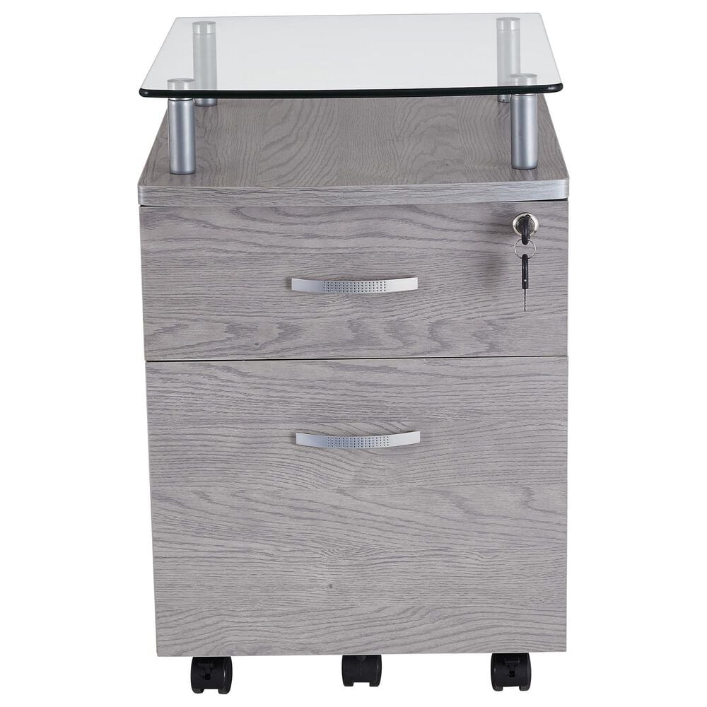 Rta Products Llc Rolling File Cabinet with Glass Top in Grey, , large