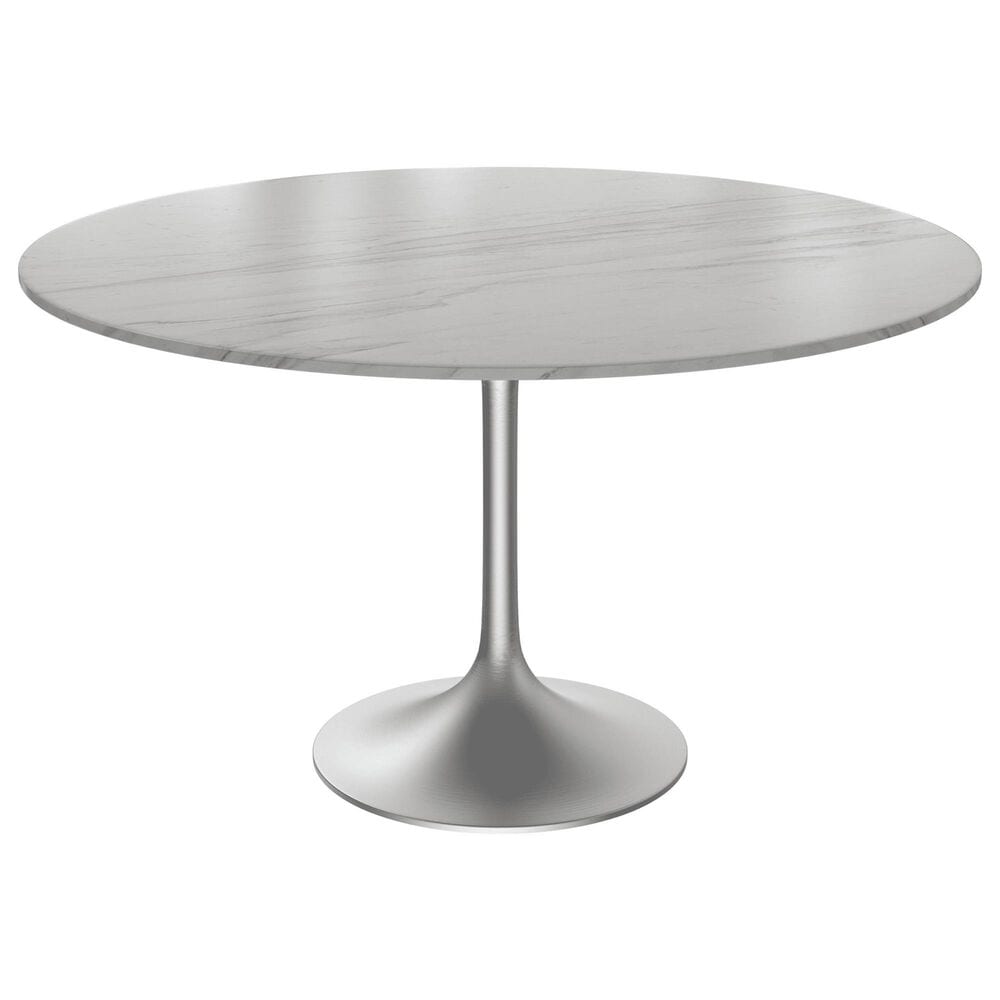 Leisuremod LeisureMod Verve Collection 48 Round Dining Table, Brushed Chrome Base with Sintered Stone White Top, , large
