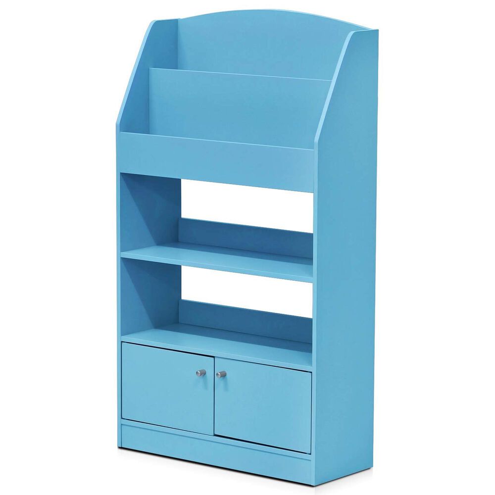 HOMLUX 4-Tier Space Saving Bookshelf with Storage Cabinet and Door in Light Blue, , large