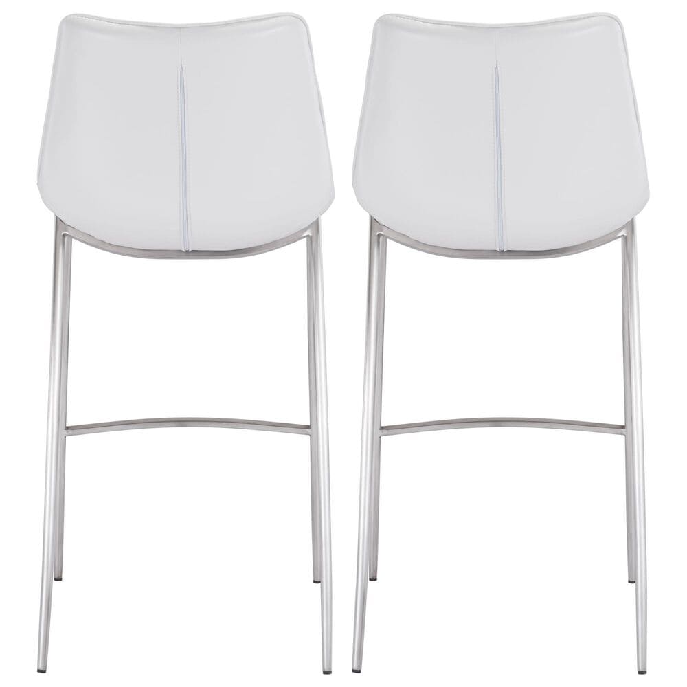 Zuo Modern Magnus Bar Stool in White and Silver &#40;Set of 2&#41;, , large