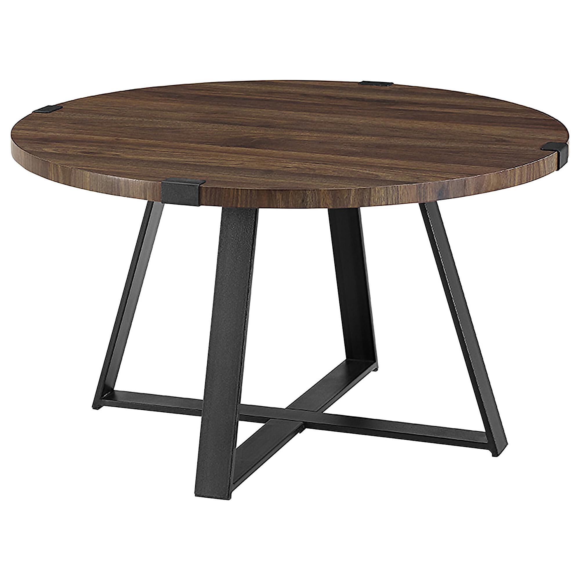 Walker Edison Metal Wrap Coffee Table in Dark Walnut and Black