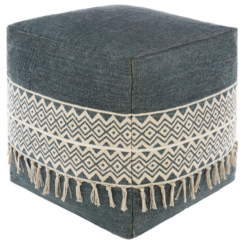 Surya Tanya Pouf in Blue and Ivory, , large