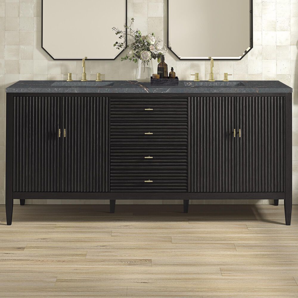 James Martin Vanities Myrrin 72&quot; Double Vanity Carbon Oak with 3 cm Parisien Bleu Quartz Top, , large
