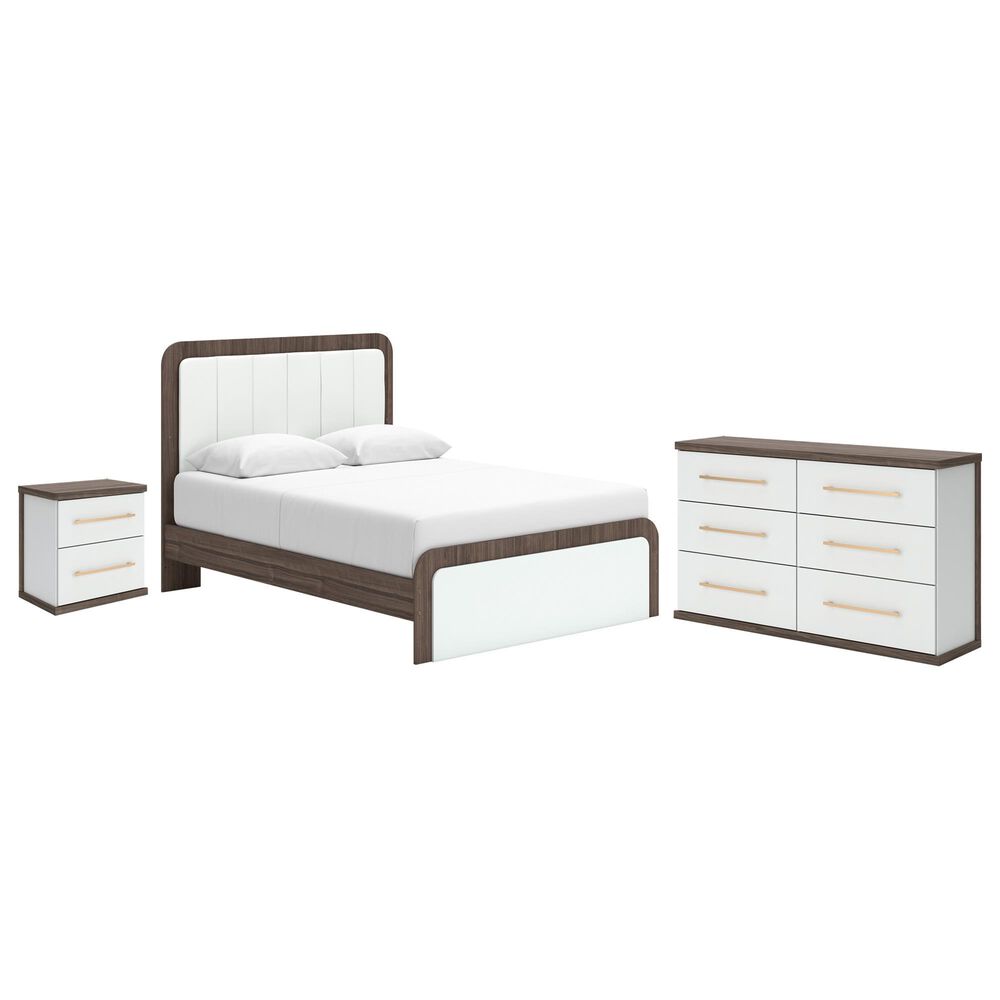 Ashley Kendanport Queen Upholstered Bed with Dresser and Nightstand in Brown and White, , large