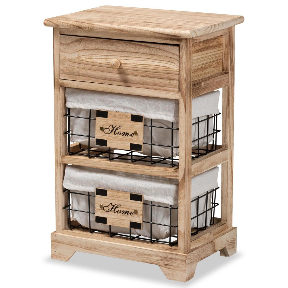 Baxton Studio Madra Nightstand in Oak Brown and Black, , large