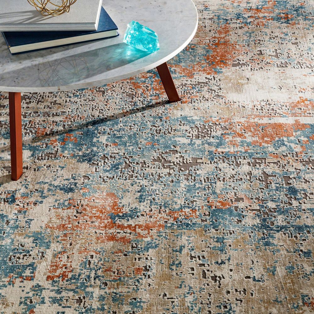 Surya Pune Deep Teal, Sky Blue, Light Beige, Tan, Dark Brown and Burnt Orange 8&#39;10&quot; x 12&#39;4&quot; Area Rug, , large