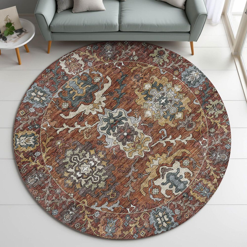 Dalyn Rug Company Silk Road Paprika, Chocolate, Ivory, Gold, Copper, Blue, Teal and Mocha 8&#39; Round Area Rug, , large