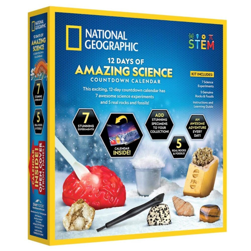 National Geographic 12 Days of Christmas Countdown Calendar with 7 Science Experiments, 5 Rocks and Fossils in Multicolor, , large
