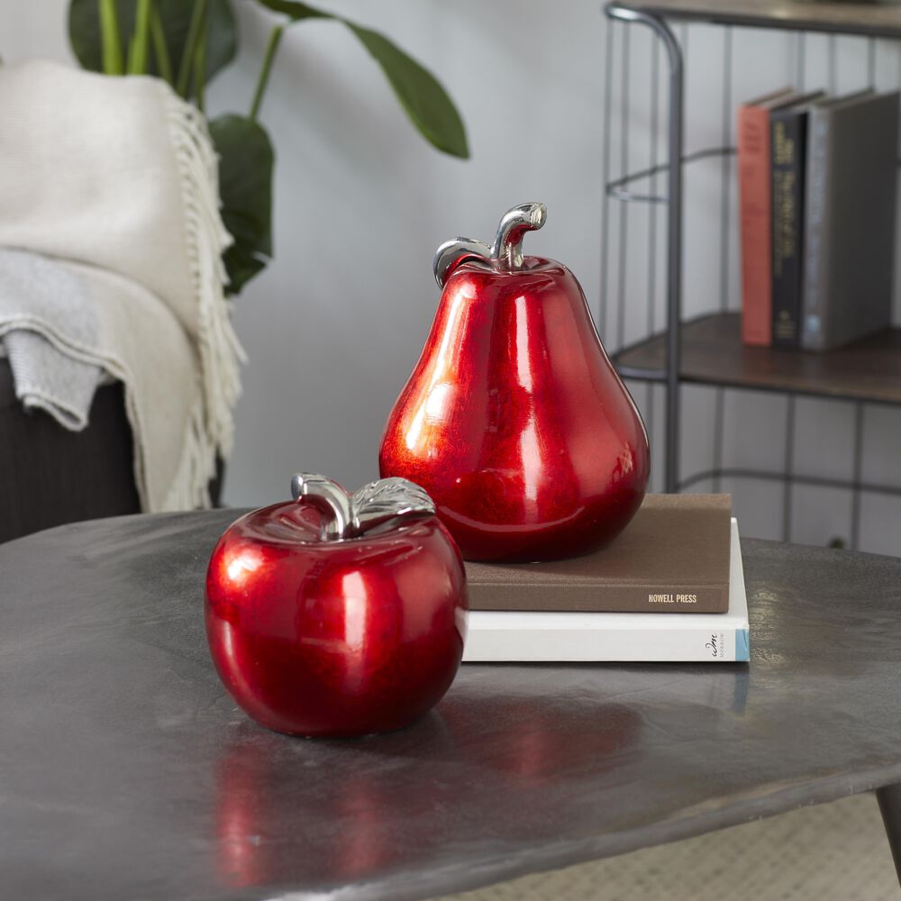 Maple and Jade Glam Ceramic Sculpture in Red (Set of 2), , large