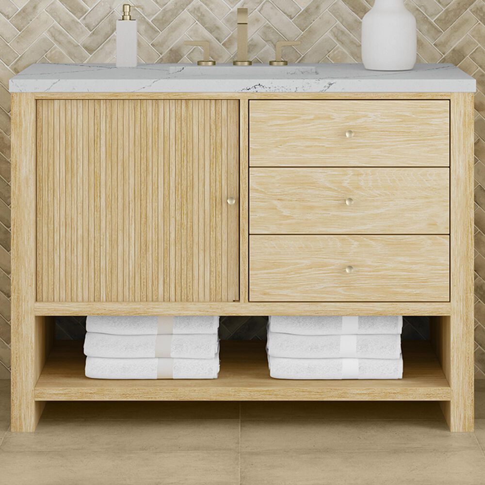 James Martin Vanities Marigot Single 48&quot; Single Vanity in Sun-washed Oak with 3 cm Ethereal Noctis Quartz Top, , large