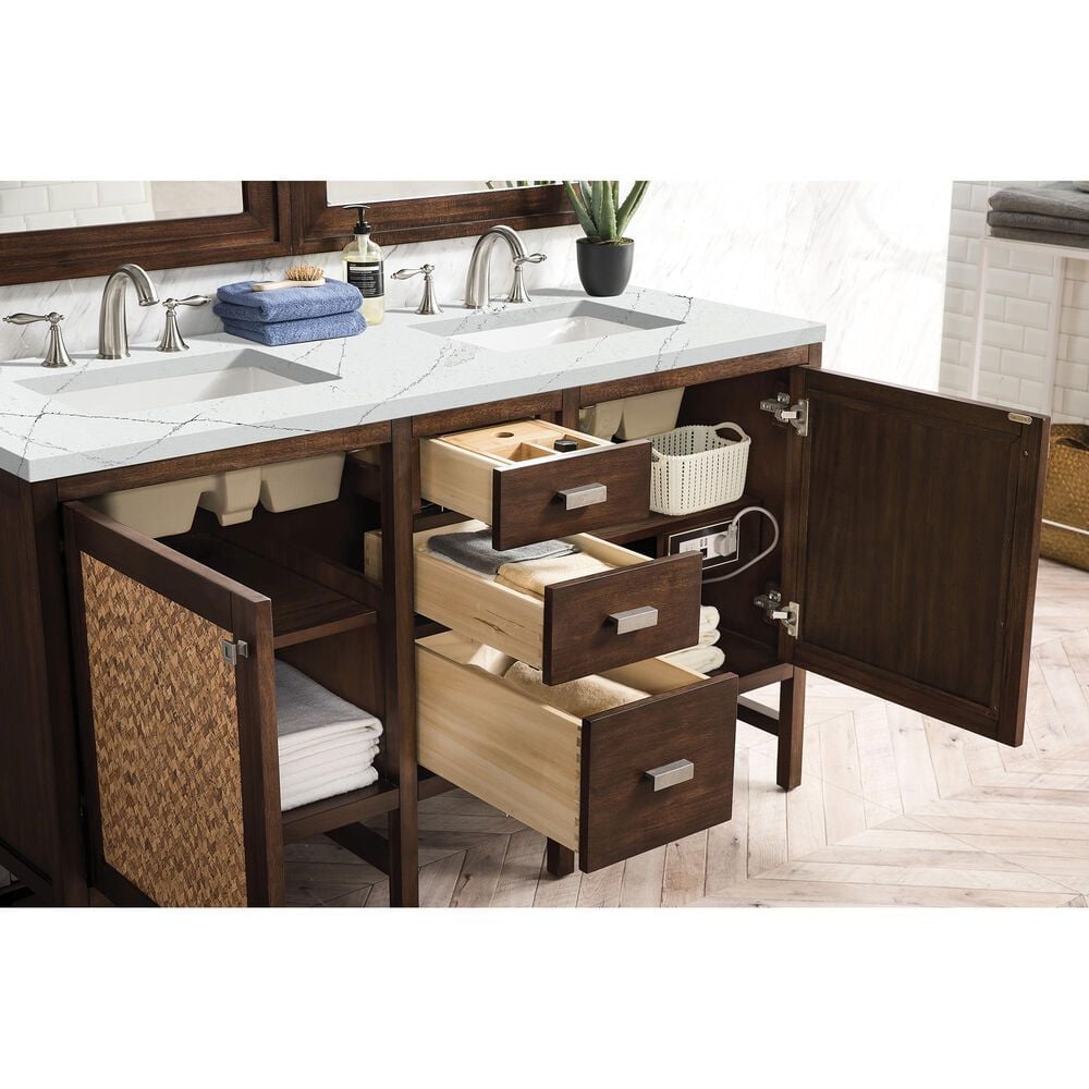 James Martin Vanities Addison 60&quot; Double Bathroom Vanity in Mid Century Acacia with 3 cm Ethereal Noctis Quartz Top and Rectangular Sinks, , large