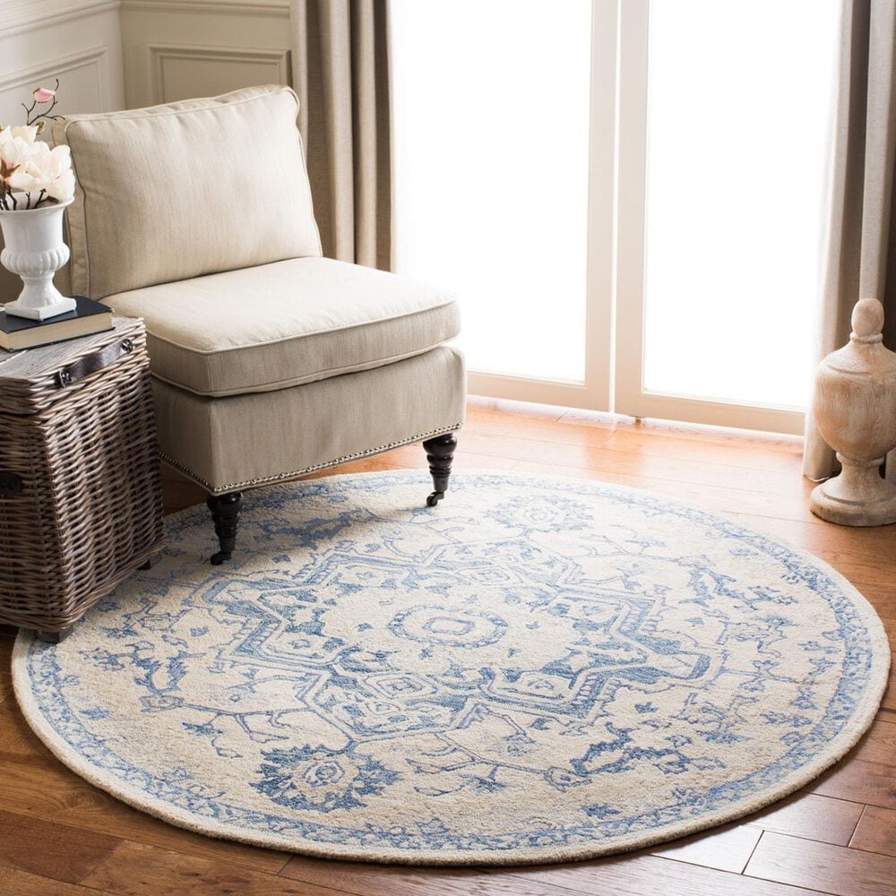 Safavieh Micro-Loop 5&#39; Round Ivory and Blue Area Rug, , large