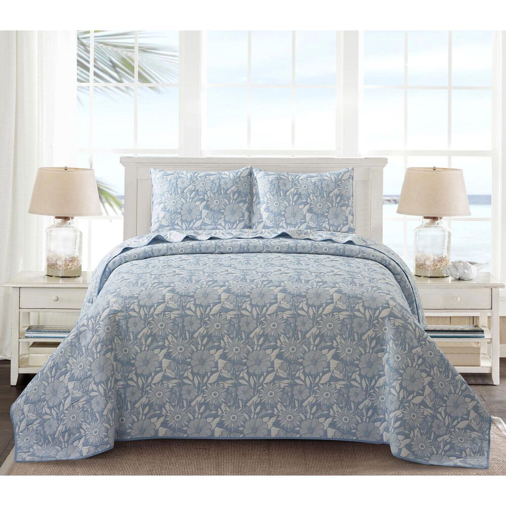 Duke Imports 3-Piece Jacquard Full/Queen Quilt Set in Cornflower Garden, , large