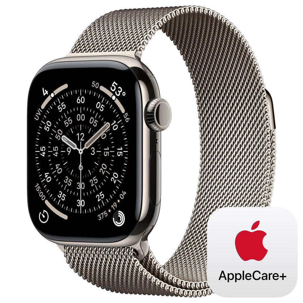 Apple Watch Series 11 (GPS+Cellular) 42mm Titanium Case with Milanese Loop in Natural and 2-Year AppleCare+, , large