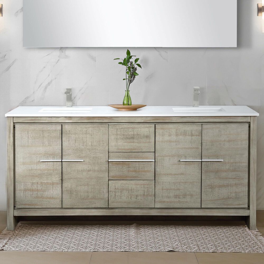 Lexora Home Lafarre 72&quot; Double Bathroom Vanity in Rustic Acacia with 2 cm White Cultured Marble Top and Rectangular Sinks, , large
