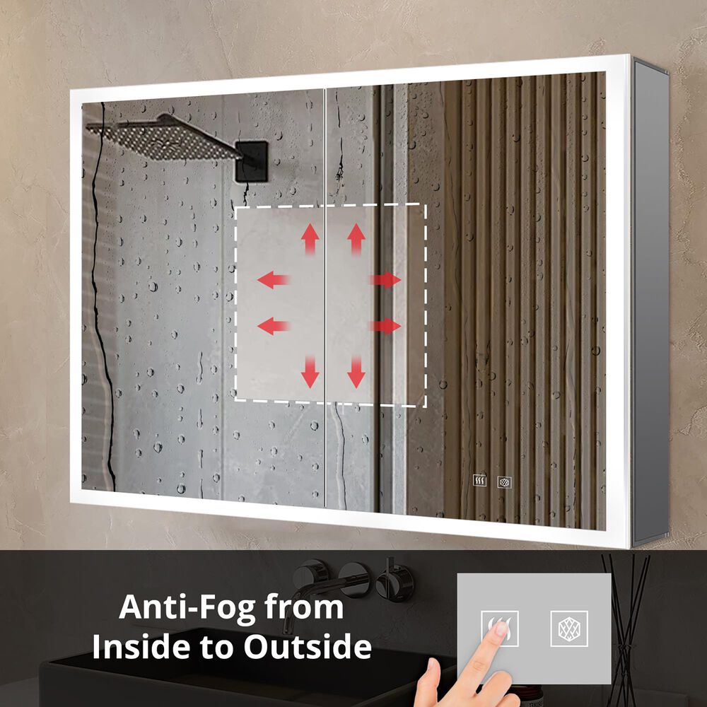Lexora Home Mesa 30" x 36" LED Mirror Medicine Cabinet with Defogger in Aluminium, , large