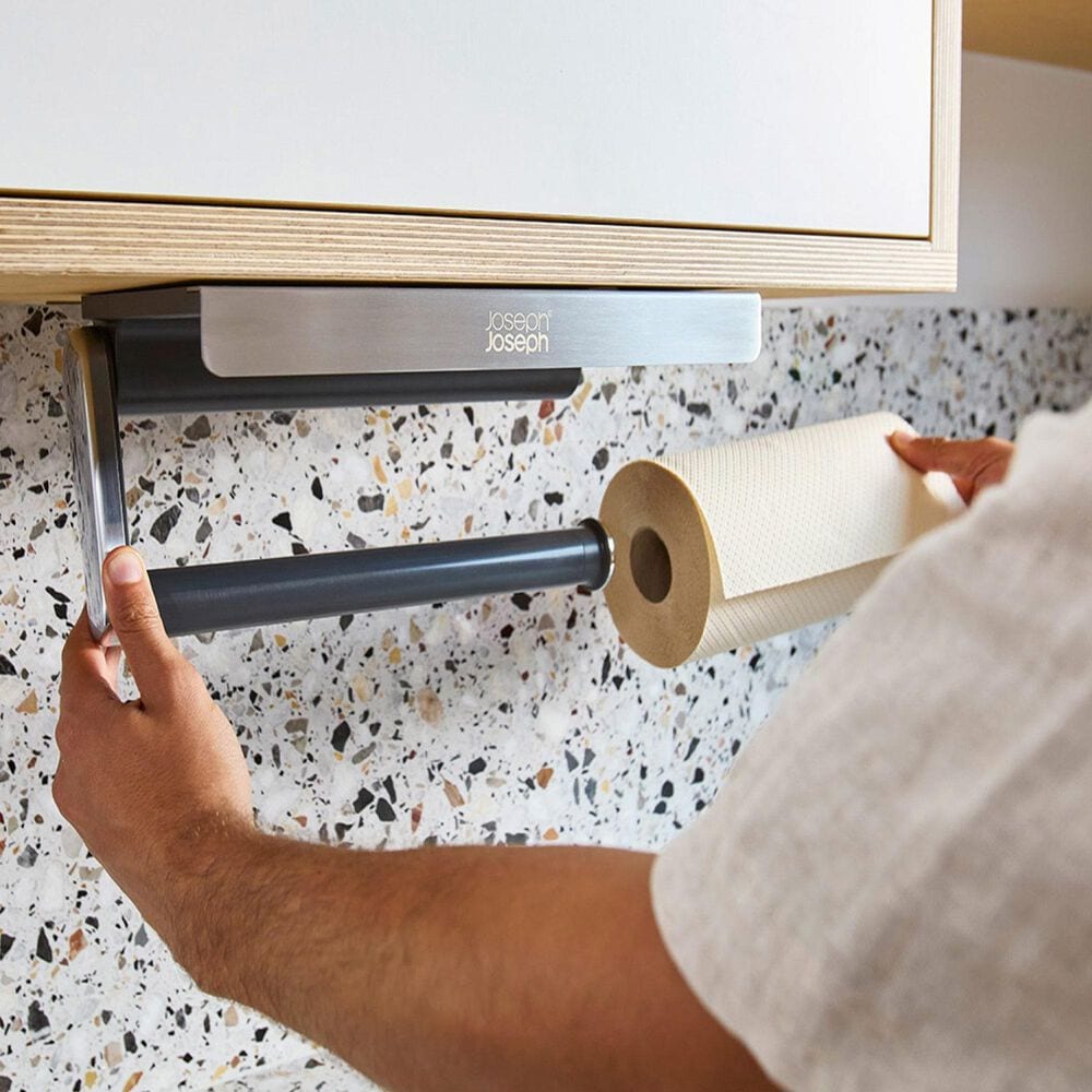 Joseph Joseph RollGrip Under-Shelf Kitchen Roll Holder in Stainless Steel, , large