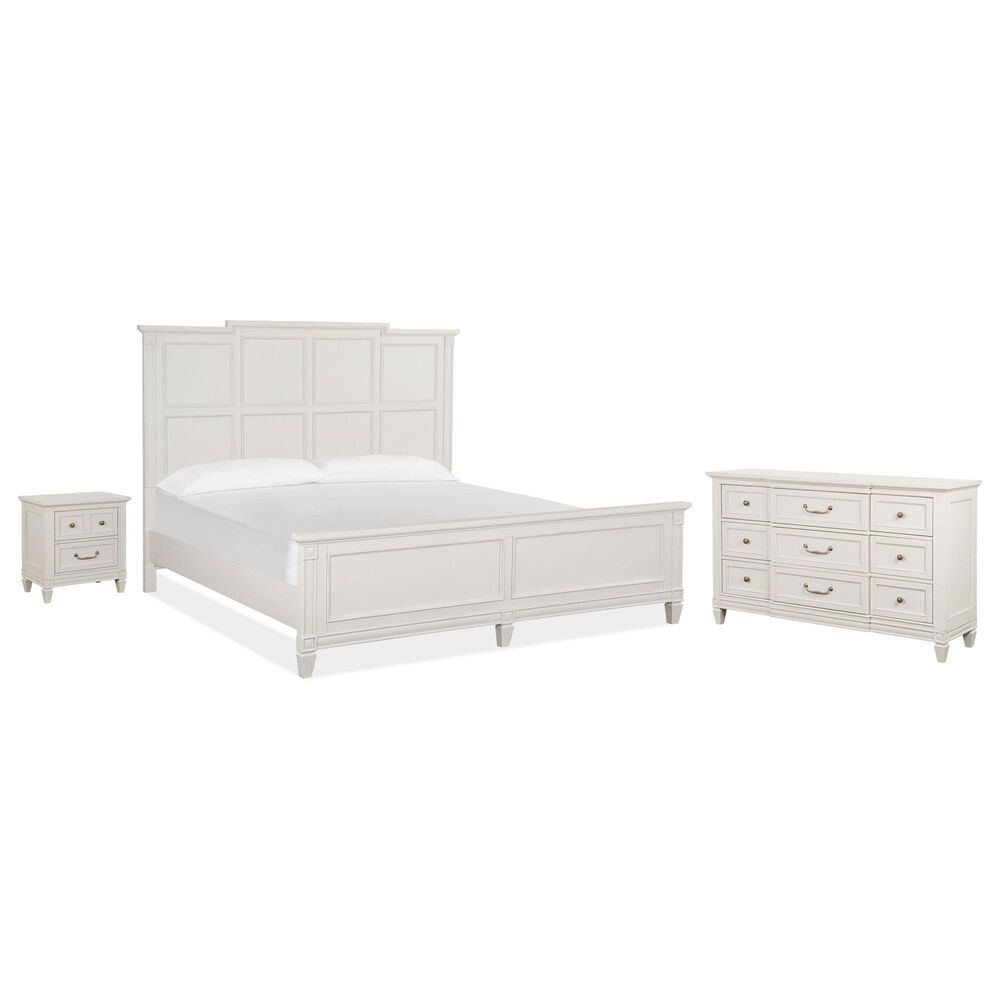 Nicolette Home Willowbrook King Panel Bed with Dresser and Nightstand in Egg Shell White, , large