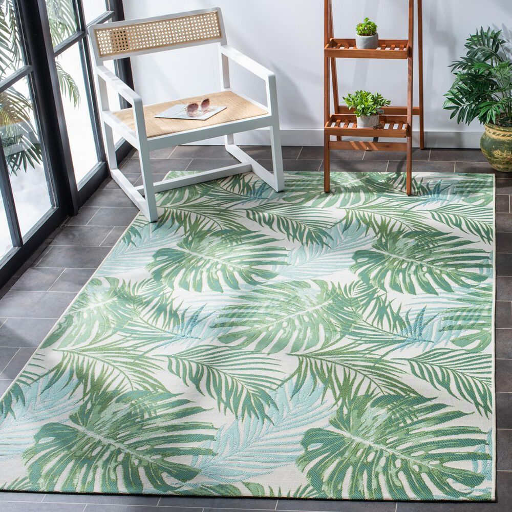 Safavieh Barbados Tropical Botanical BAR592 3&#39;3&quot; x 5&#39; Green and Teal Indoor/Outdoor Area Rug, , large