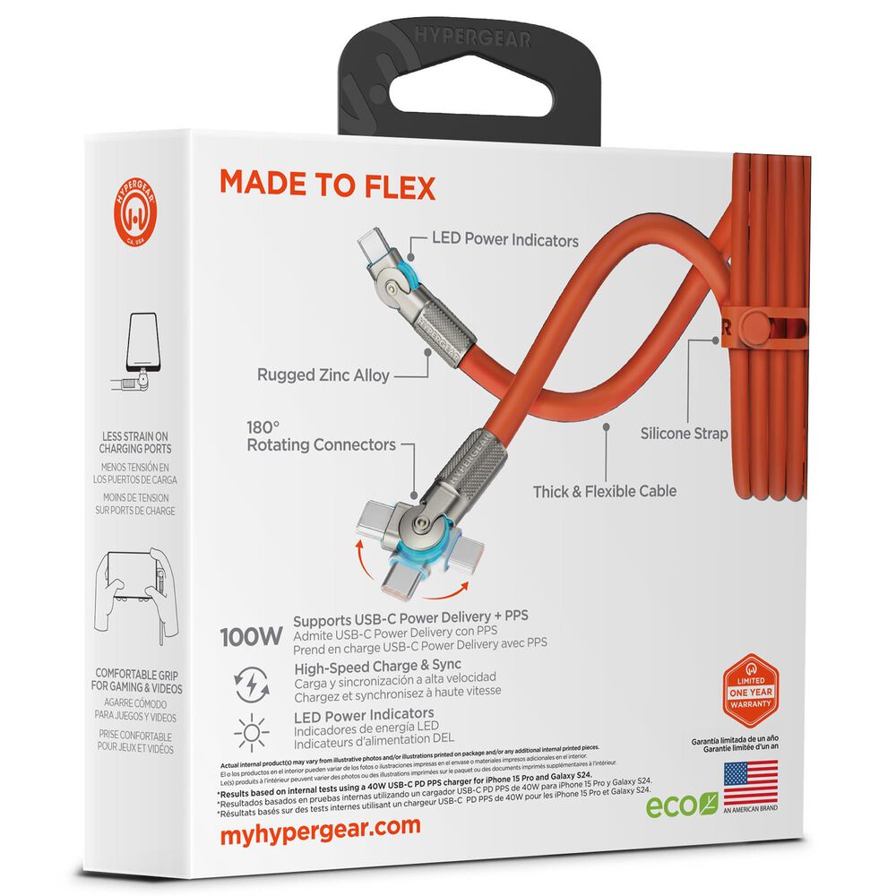 Hypercel Chunky 180 Degrees 6' USB-C to USB-C Cable in Orange, , large