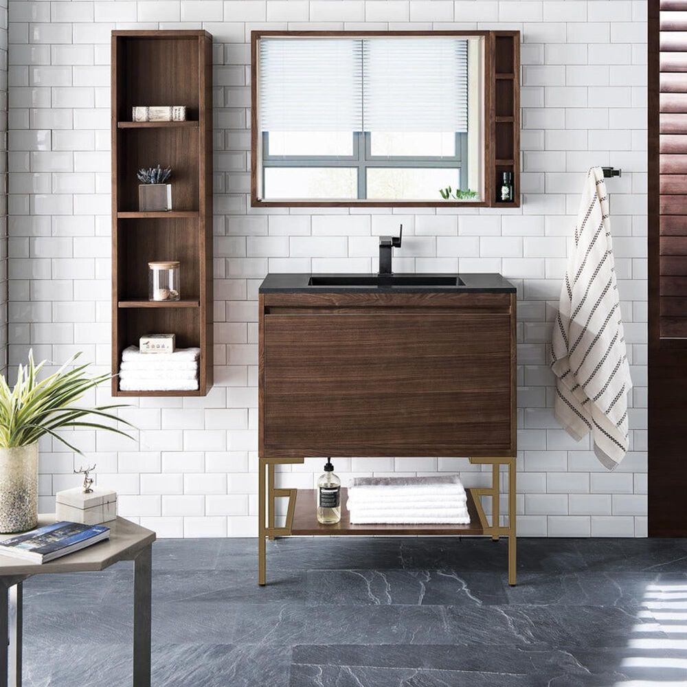 James Martin Vanities Mantova 31.5&quot; Single Vanity Cabinet in Mid-Century Walnut and Champagne Brass, , large