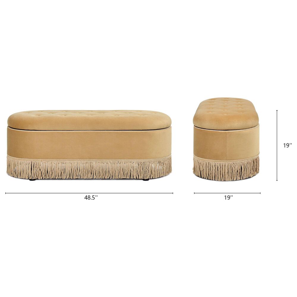 Jennifer Taylor Home Melinda Storage Bench with Tufted Bullion Fringe in Gold, , large