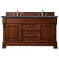 James Martin Vanities Brookfield 60" Double Bathroom Vanity in Warm Cherry with 3 cm Charcoal Soapstone Quartz Top and Rectangle Sink, , large