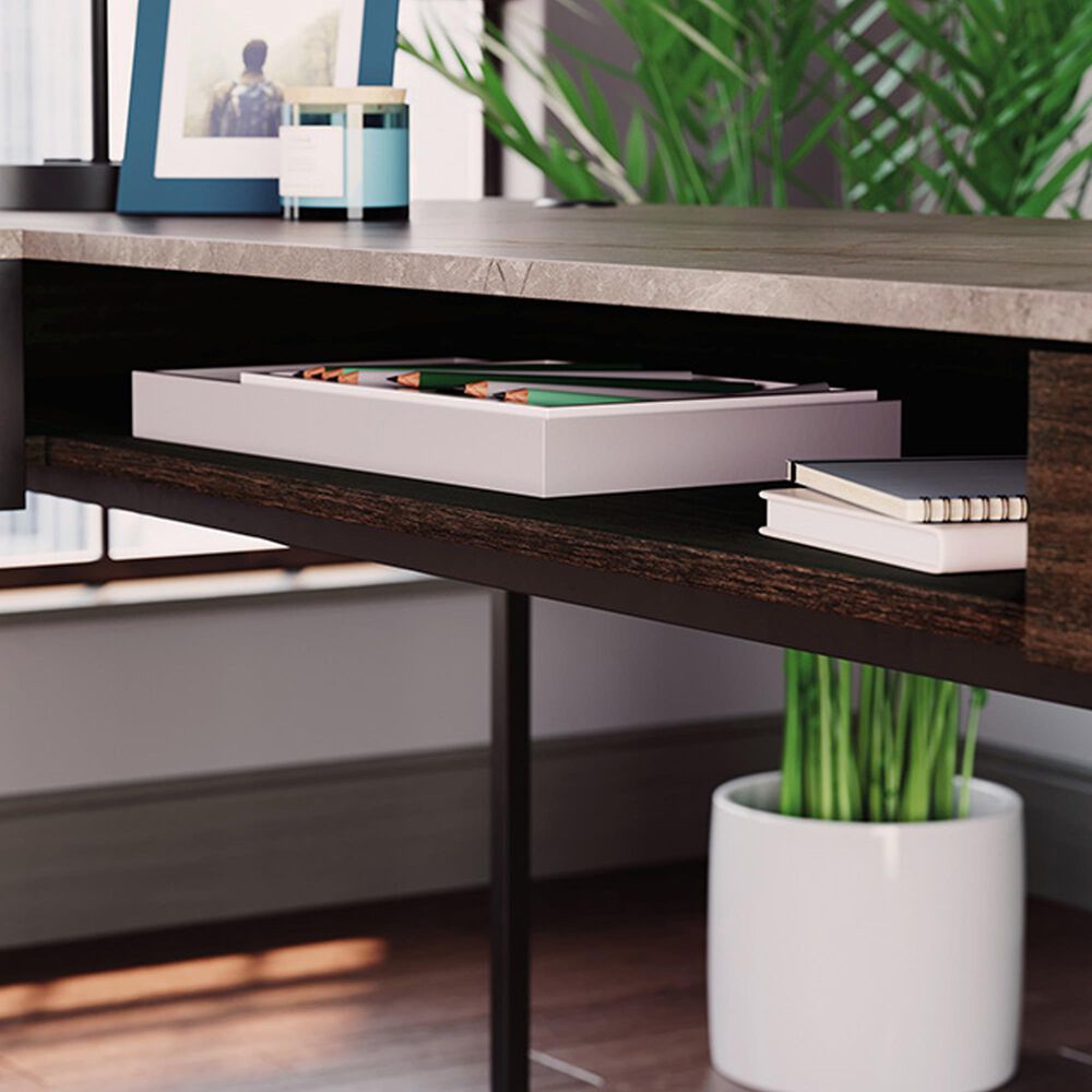Sauder International Lux L-Shaped Desk in Umber Wood, , large